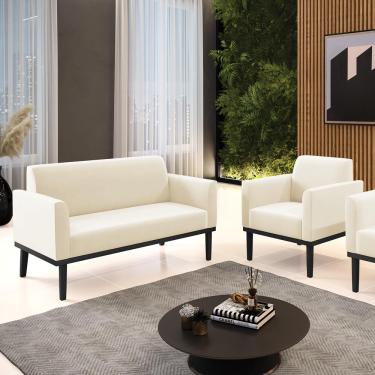 Imagem de Conjunto Poltrona e Namoradeira Decorativa Isabella Pés Fixo em Madeira Preto Veludo Bege G19 - Gran Belo