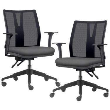 Imagem de Kit 2 Cadeiras de Escritório Giratória Diretor Flow F02 Base Preta Crepe Grafite - Lyam Decor