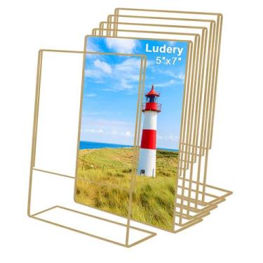 Imagem de Porta-retratos Ludery 5x7, acrílico dourado, sem moldura, pacote com 6