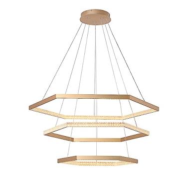 Imagem de PENDENTE HEX DOURADO E TRANSPARENTE (D)60 + 80 + 100CM (A)3,5CM 3X3+4+5W 3000K 5550LM LED