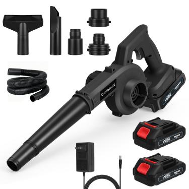 Imagem de Dunalnuz Soprador de folhas sem fio com 2 baterias e carregador de 24 V 2,0 Ah, 150 CFM 130 MPH elétrico 2 em 1 com alça alimentada por bateria para cuidados com o gramado, pátio, poeira, preto