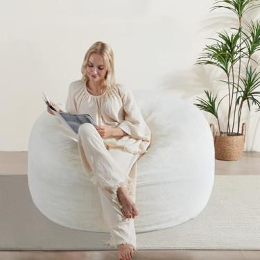 Imagem de WSOFRLAC Cadeira de pufe de 1,5 m, poltrona macia para adultos, pufe gigante cheio de espuma de memória com capa lavável, sofá preguiçoso de pelúcia com zíper para sala de estar, quarto, dormitório