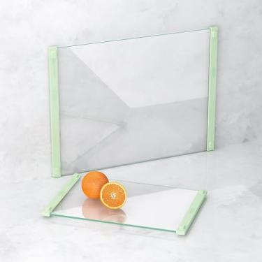 Imagem de 2 peças de tábua de corte de vidro com aderência de silicone, resistência a estilhaços 80% mais forte e resistência ao deslizamento, sem arranhões/livre de microplástico, pode ser lavada na