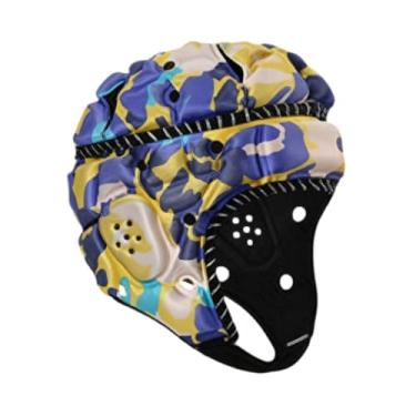 Imagem de Aymzbd Capacete de Rugby Boné Esportivo Respirável Confortável Leve Capacete de Futebol Rugby Protetor de Cabeça para Partidas de Futebol Americano de, Azul Amarelo