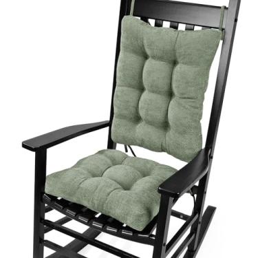 Imagem de Glyzia Conjunto de almofadas de cadeira de balanço para idosos sentados, almofada traseira e almofada de assento com laços, almofada de cadeira antiderrapante de tecido de chenille de luxo para