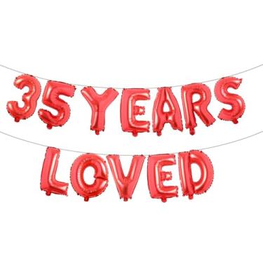 Imagem de Faixa de balão amada por 35 anos, guirlandas de glitter multicoloridas para artigos de decoração de festa de aniversário de 35 anos/aniversário de casamento (35 ANOS AMADOS Vermelho)