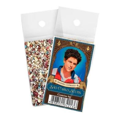 Imagem de Incenso Litúrgico São Carlo Acutis 9g em Resina – Aroma Devocional para Orações, Missas e Momentos de Fé e Meditação Espiritual