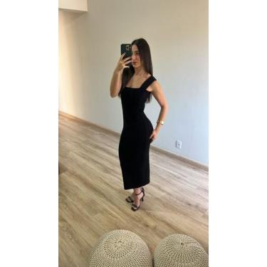 Imagem de Vestido Midi Canelado Alça Grossa Básico Tricot Verão - Calu Tricot, P