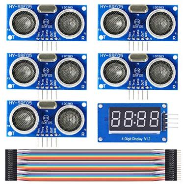 Imagem de DAOKI Pacote com 5 módulos ultrassônicos HY-SR05 5V 5 pinos sensor de detecção de distância para Arduino com módulo de exibição LED TM1637, cabo Dupont