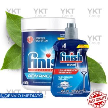 Imagem de Kit Finish Detergente Pó 450g E Secante Abrilhantador 250ml Lava Louça