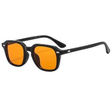 Imagem de Óculos de sol retrô retangulares polarizados femininos, masculinos, anos 80, 90, pequeno, moderno, fino, estreito, quadrado, Armação preta brilhante/lente laranja, 49MM