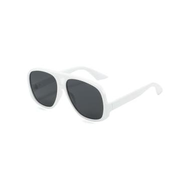 Imagem de Óculos de sol aviador retrô quadrados grandes para mulheres, moderno, armação grande, ponte dupla, óculos de sol, C7* Armação branca/lente cinza