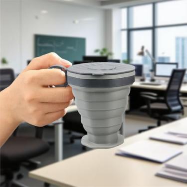 Imagem de Copo dobrável cinza, copo de silicone dobrável com tampa de plástico, copos de água portáteis adequados para acampamento e viagens