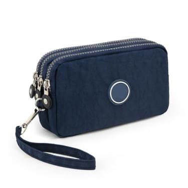 Imagem de Carteira para homens e mulheres, carteira de pulso de grande capacidade, bolsa de mão Oxford com 3 camadas, Azul marinho, Large