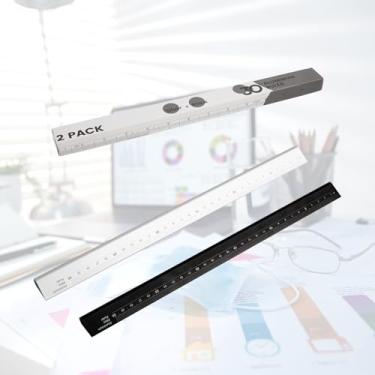 Imagem de Pacote com 2 réguas de metal - régua de liga de alumínio (prata + preto), réguas de metal de escala dupla face de 30 cm e 30 cm, objetos de medição para escola, trabalho ou projetos DIY | para