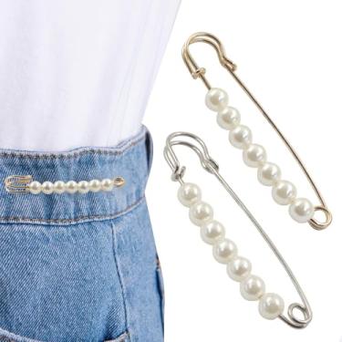 Imagem de Rierdge 6 pinos de broche de pérola para mulheres - alfinetes de segurança decorativos elegantes de ouro e prata com pérolas falsas, perfeitos para xales, vestidos, calças e suéteres, Metal, Pérola