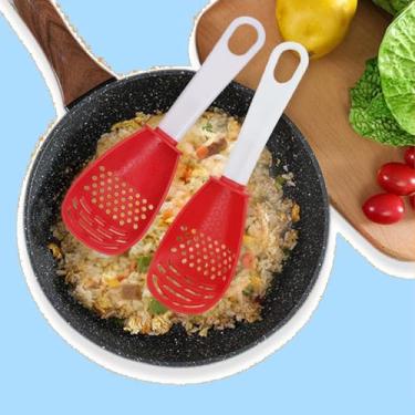 Imagem de 2 colheres de cozinha – Colheres de cozinha para cozinhar, escorrer e mexer, escumadeira, colher e separar vermelho