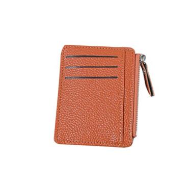 Imagem de Carteira pequena feminina fina para cartão de crédito com porta-moedas com zíper para homens, Marrom, Correntes