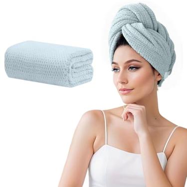 Imagem de Toalha de cabelo de microfibra turbantes para cabelos molhados, toalhas de secagem de cabelo para cabelos cacheados para secar o cabelo rapidamente (azul)