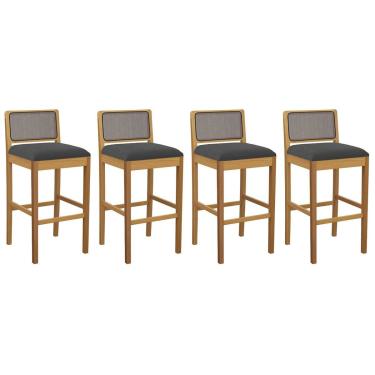 Imagem de Banqueta Sala de Jantar Sara 1BMM005CA Premium Madeira Maciça Kit 4 Un Carvalho/Boucle Chumbo/Tela Chumbo - Kappesberg