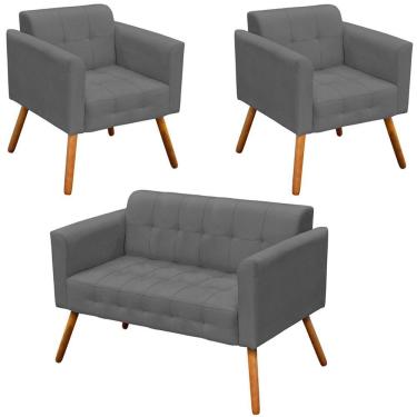 Imagem de Conjunto 2 Poltronas E 1 Namoradeira Pés Palito Grafite