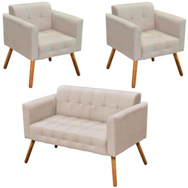 Imagem de Conjunto 2 Poltronas E 1 Namoradeira Pés Palito Suede Bege