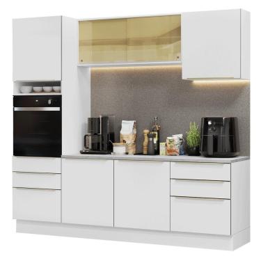 Imagem de Armário De Cozinha Completa 240cm Branco Veludo Lux Madesa 08 Branco/branco Veludo Branco/branco Veludo