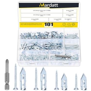Imagem de Mardatt Conjunto de 100 âncoras autoperfurantes para drywall com parafusos, âncoras de parede de aço zincado de 12 x 30 mm 12 x 40 mm e parafuso autorroscante fácil de aplicar sem furadeira para