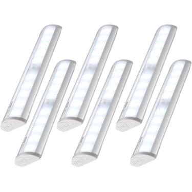 Imagem de Kuled Barra de luz LED com sensor de movimento, 10 LEDs, operado por bateria, embaixo do armário, branco, pacote com 6