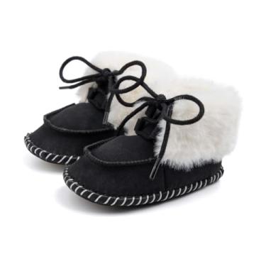Imagem de Sawimlgy Botas de neve de inverno de pelúcia para bebês meninos e meninas, caubói, borlas, laço no tornozelo, com zíper lateral, sola macia, para recém-nascido, quente, primeiro andador, berço