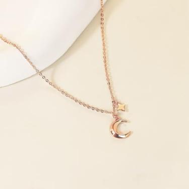 Imagem de Colar feminino com cruz de estrela e lua, banhado a prata, pingente luxuoso, hipoalergênico, não mancha, presentes de Natal 40 + 5 cm, Medium, Cobre, Sem Pedra Preciosa