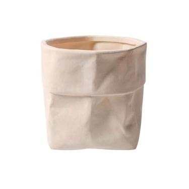 Imagem de Vaso de flores reutilizável em forma de saco de papel, 3 tamanhos, vaso de mesa de cerâmica com orifícios de drenagem para varanda, sala de estar, quarto, vasos de flores decorativos (médio)