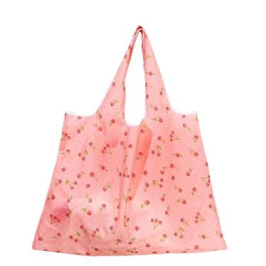 Imagem de Bolsa de compras dobrável e portátil – bolsa criativa, reutilizável e durável com design fácil de carregar, rosa