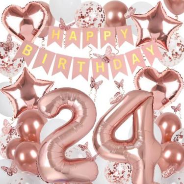 Imagem de Decorações de aniversário VBEOLLOV Rose Gold 24th para mulheres
