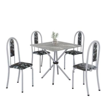Imagem de Conjunto De Mesa Tubular 4 Cadeiras 70x70cm Mart Perola Com Tampo Em Granito Topázio Isabel 048 - Tudo De Móveis Preto Floral