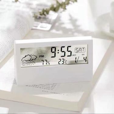 Imagem de Relógio De Mesa Digital Led Estação Meteorológica Iluminado Despertador Medidor Temperatura Umidade Lcd Branco