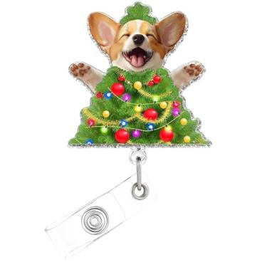 Imagem de Carretel de crachá de Natal, crachá de acrílico de cachorro fofo para crachá de identificação, suporte retrátil retrátil de árvore de Natal, acessórios de clipe de jacaré para enfermeiras