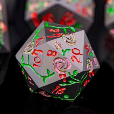 Imagem de ORIFANTOU Gothic DND Dice Set Bleeding Rose Metal D and D Dice for use with Dungeons Dragons D&D Role Playing Game, Purple Red RPG Blood Polyhedral Dice Set D20 D12 D10 D8 D6 D4