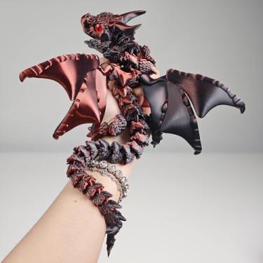 Imagem de WUQIREN 3D Printed Dragon with Wings,3D Printed Animals Toys, Fidget Dragon Toys, Flexible Articulated Winged Crystal Dragon Model,Desktop Pet Deco (Black-Red)