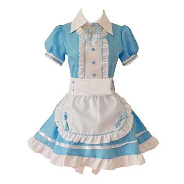 Imagem de KUFEIUP Avental de empregada feminina, vestido de uniforme de garçonete, fantasia cosplay (GG, azul)