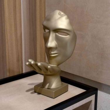 Imagem de Máscara Decorativa Sopro Em Cerâmica Ouro Velho Fosco 35cm B02 - D'Ros