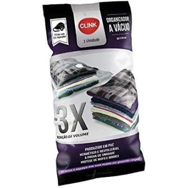 Imagem de Saco a Vácuo Clink 50x60 cm Unitário Para Roupas e Organização Reutilizável Malas Viagem Proteção contra Umidade e Mofo