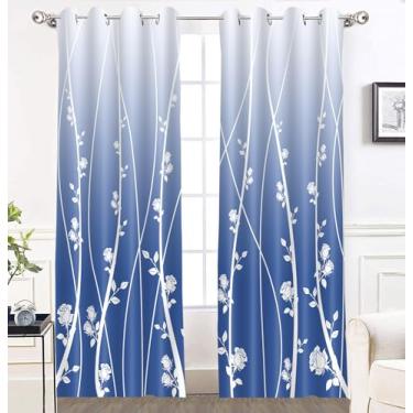 Imagem de Cortina blackout gradiente 132 x 213 cm boêmia moderna planta flor rosa cortina para sala de estar quarto escritório janela decoração (azul) CLLSMN317