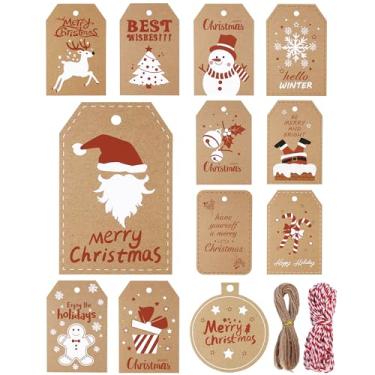 Imagem de BEISHIDA Etiquetas de papel de presente de Natal, 120 peças de etiquetas de nome marrom kraft com cordão para sacolas de presente, etiquetas de Natal de 7,6 x 5 cm para embrulho de presentes