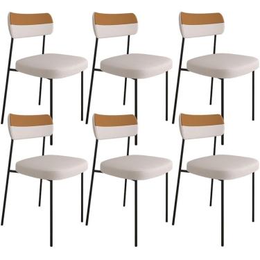 Imagem de Kit 6 Cadeira Estofada Sala Jantar F01 Linho Bege Caramelo