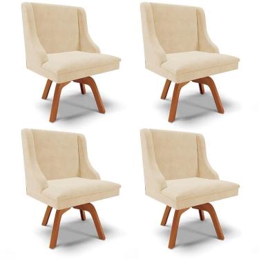Imagem de Kit 4 Cadeiras Estofadas Giratória Para Sala De Jantar Lia Suede Bege - Ibiza
