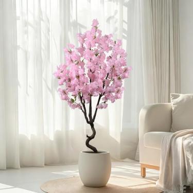 Imagem de Flor de cerejeira rosa sintética, 170 cm de altura, decoração de interiores, árvore de cerejeira falsa natural realista para festa de casamento, planta Sakura em vaso para casa, sala de estar