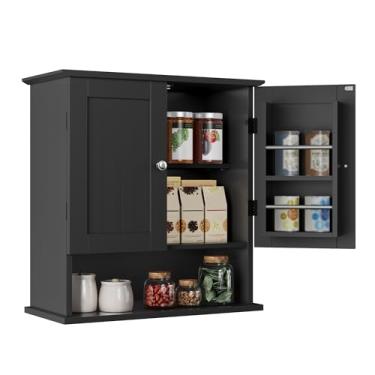 Imagem de ChooChoo Armário de parede de banheiro, pequeno armário de banheiro montado na parede sobre o vaso sanitário, armário de remédios com prateleiras de porta e prateleira ajustável para lavanderia