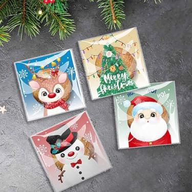 Imagem de 100 unidades de sacos de guloseimas de celofane de Natal - Sacos autoadesivos transparentes para biscoitos, sacos de doces transparentes para violoncelo, lanches de brindes de chocolate, para