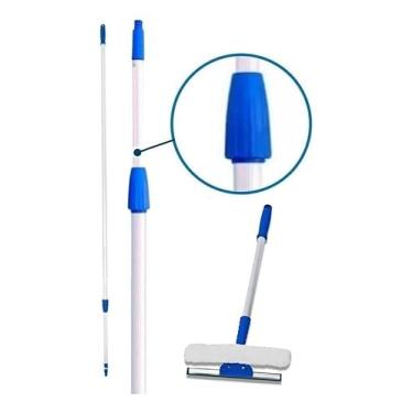 Imagem de Kit Rodo Profissional 2 em 1 para Vidros, Alumínio e Borracha, 25/35/45cm, Azul, E Extensor 4,5m + Cabo 60cm, para Limpeza Residencial e Comercial (35 cm)